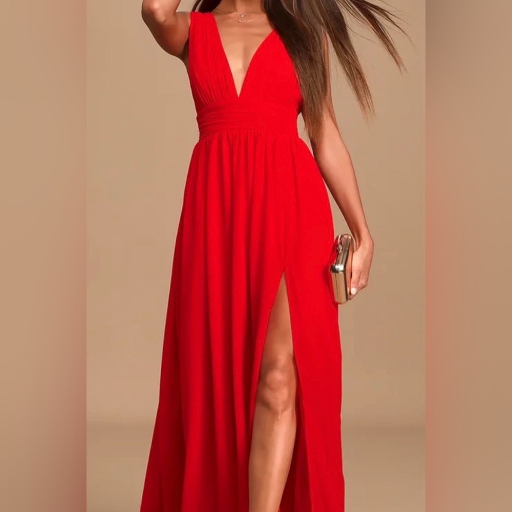 Lulus Heavenly Hues Red Maxi Dress in chiffon material New With Tags